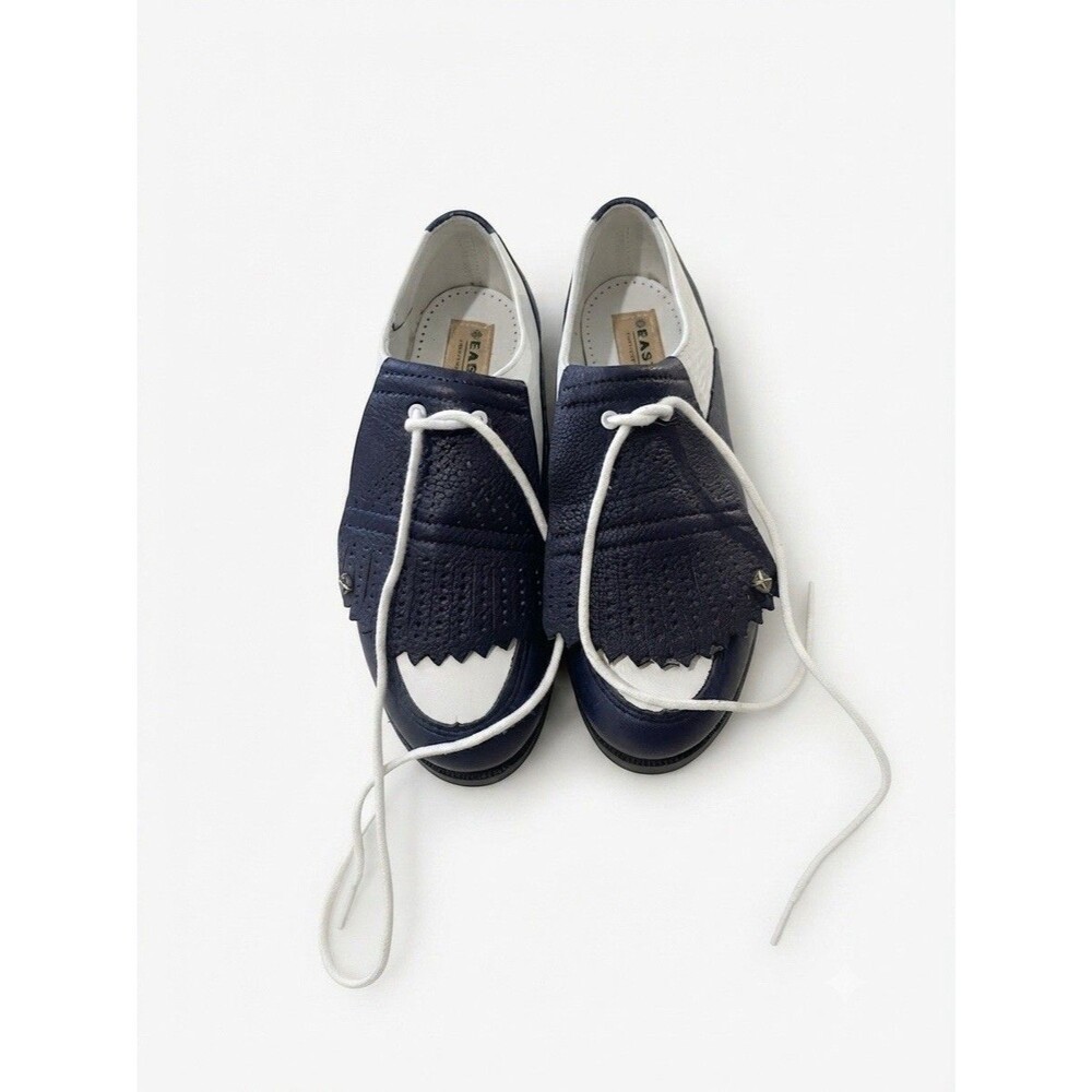 Vintage 90s Eastland Women 8 W Golf Shoes Navy Blue White Leather Kiltie Lace Up
